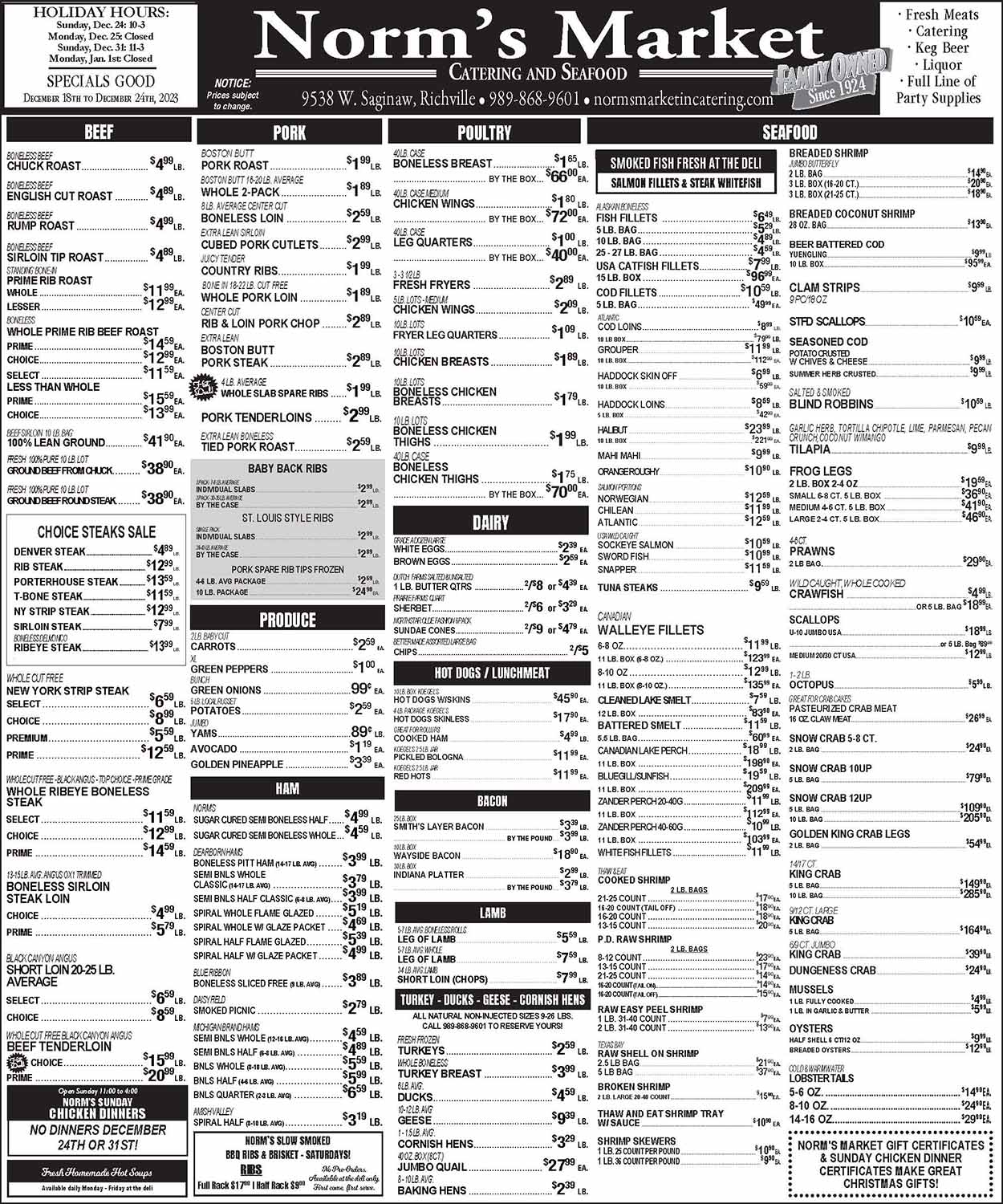 Local Grocery Specials, Daily Soup Specials Reese & Richville, MI Norm's Market & Catering